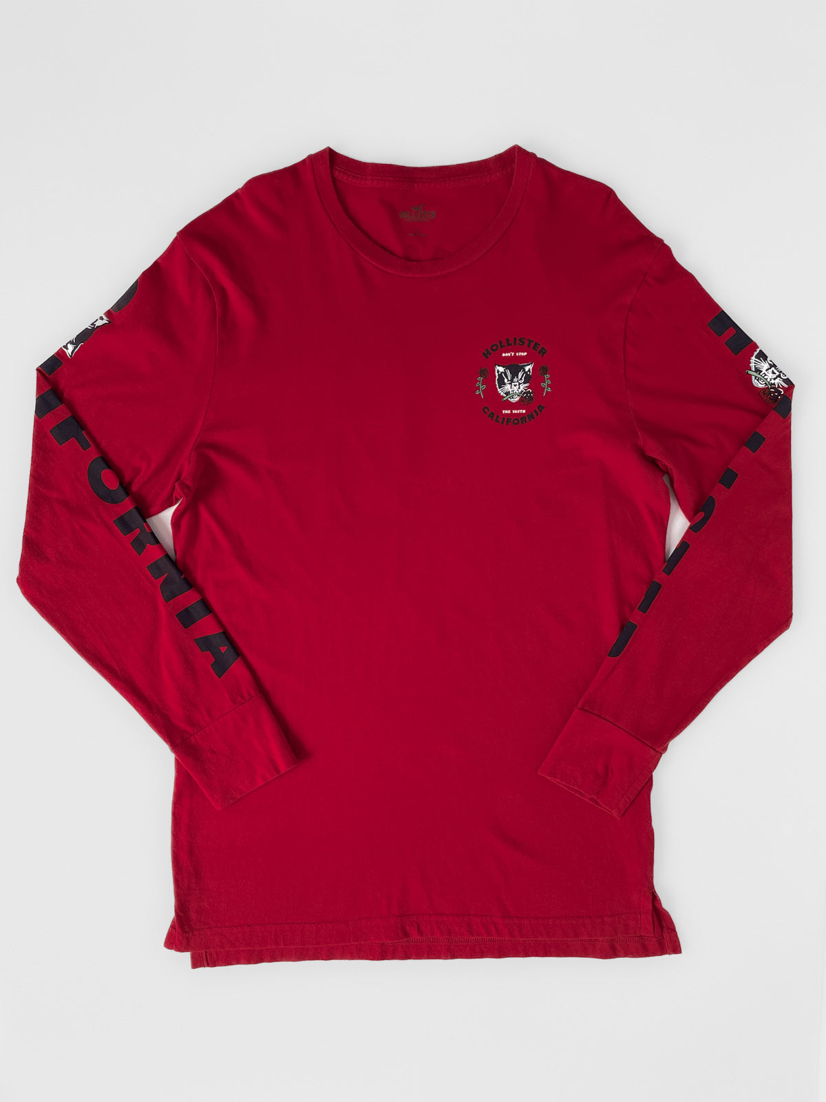 "Don't Stop the Youth" Red Rose Black Cat Long Sleeve Tee