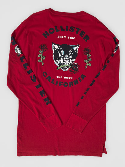 "Don't Stop the Youth" Red Rose Black Cat Long Sleeve Tee