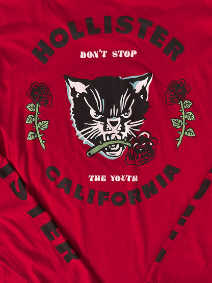 "Don't Stop the Youth" Red Rose Black Cat Long Sleeve Tee