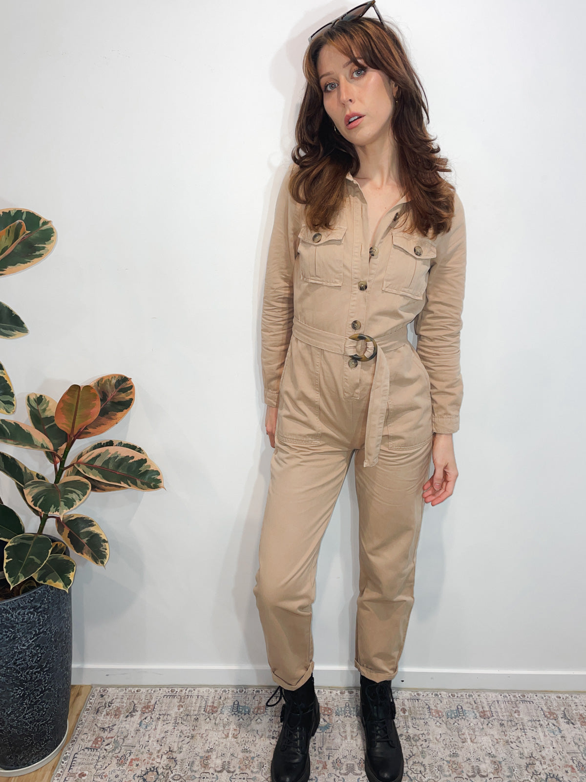 Cotton Jumpsuit in Camel