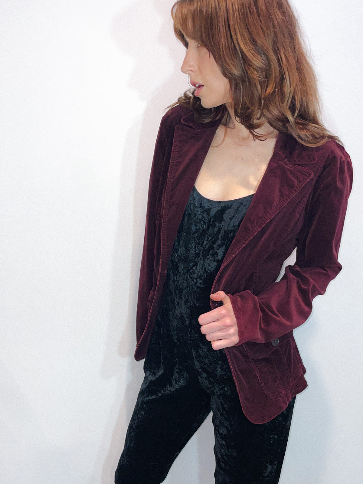Corduroy Blazer in Deep Plum