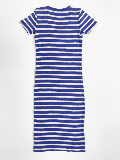 Cotton T-Shirt Dress in White & Indigo Stripe