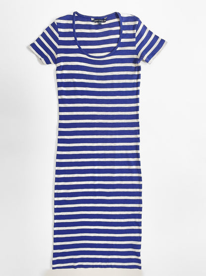Cotton T-Shirt Dress in White & Indigo Stripe