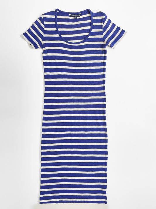 Cotton T-Shirt Dress in White & Indigo Stripe
