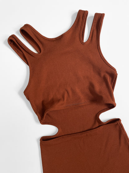 Strappy Ribbed Cutout Bodycon Mini Dress