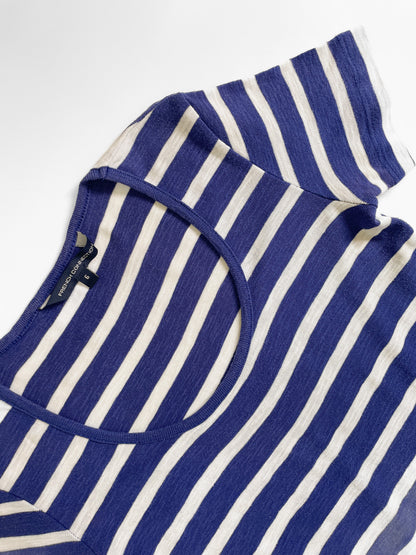 Cotton T-Shirt Dress in White & Indigo Stripe