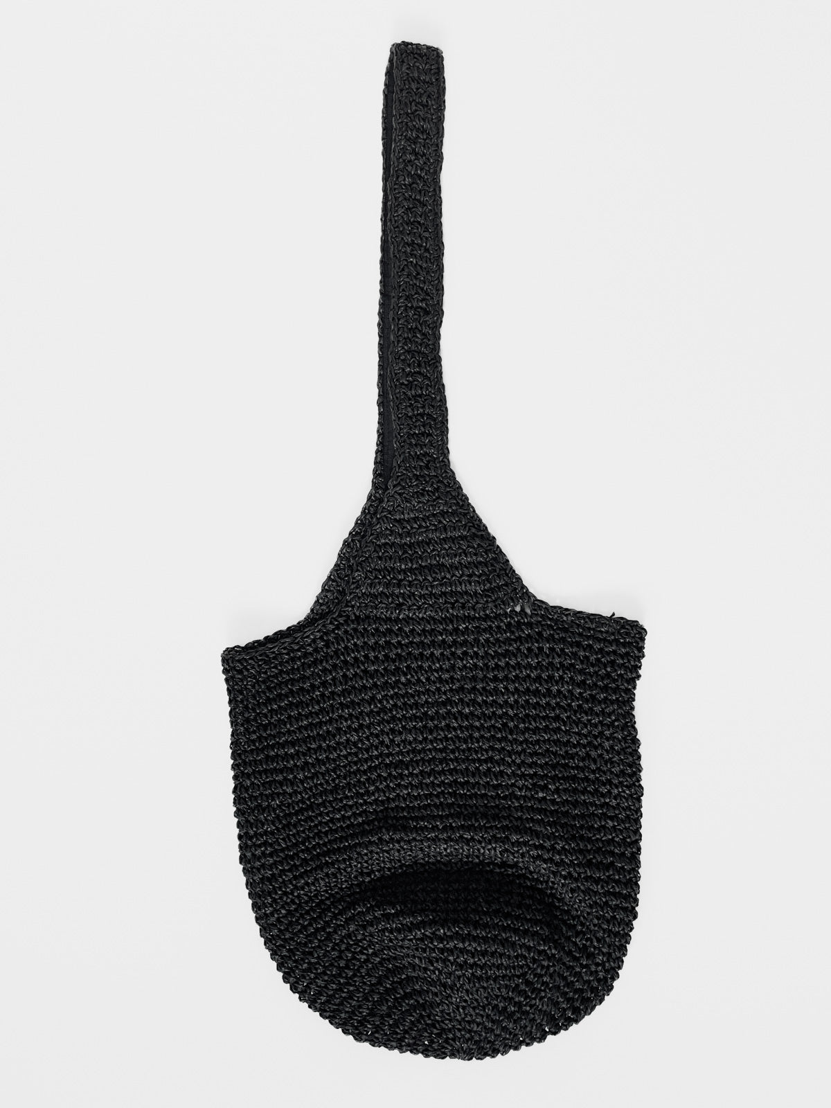 Raffia Straw Slouch Shoulder Bag in Black
