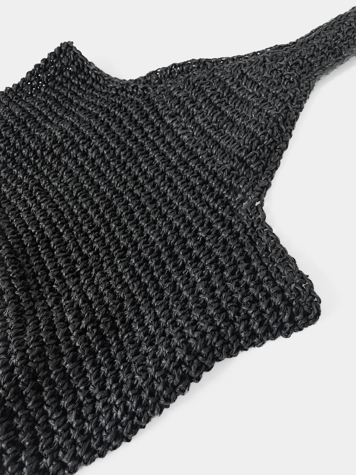 Raffia Straw Slouch Shoulder Bag in Black