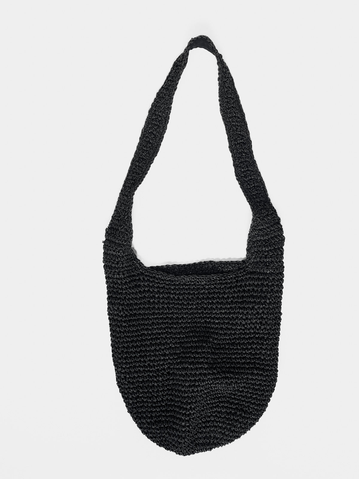 Raffia Straw Slouch Shoulder Bag in Black
