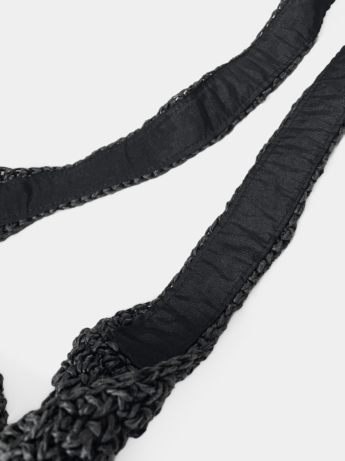 Raffia Straw Slouch Shoulder Bag in Black