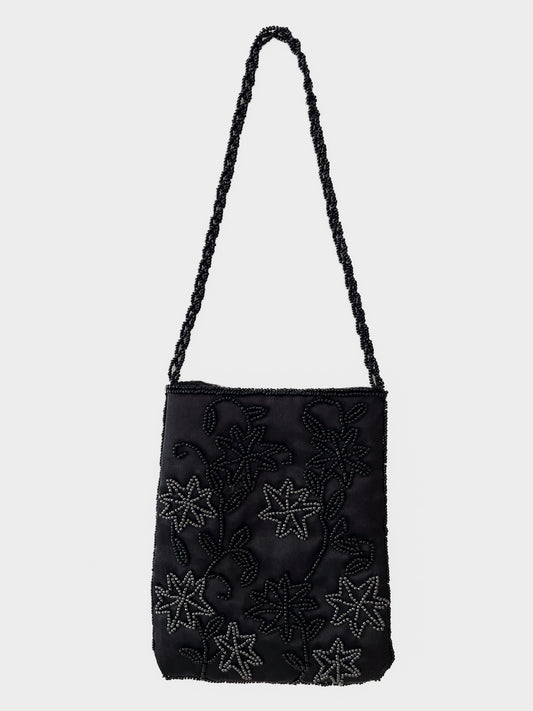 Beaded Black Satin Mini Handbag