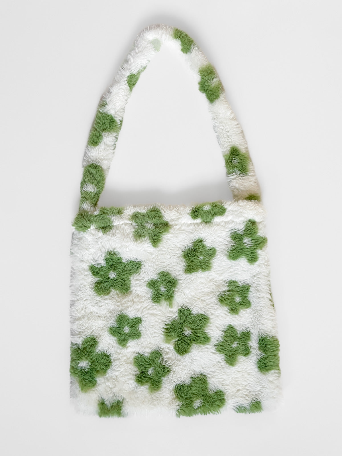 Fluffy Handbag in Cream with Green Flowers