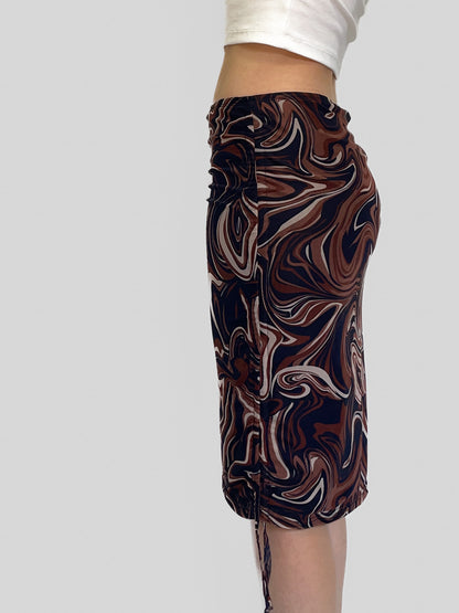 Drawstring Side Chocolate Swirl Mesh Skirt
