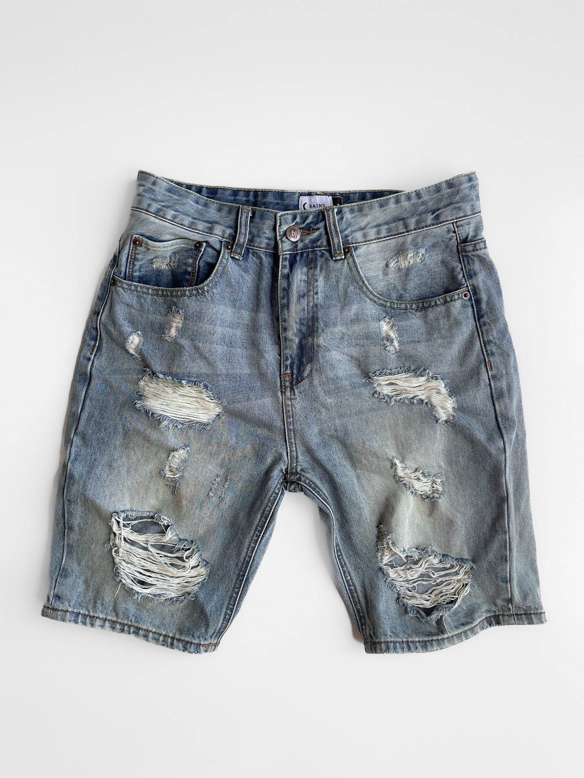 Distressed Light Wash Denim Short Jort