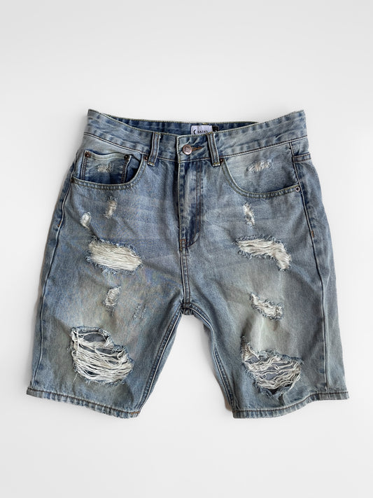 Distressed Light Wash Denim Short Jort