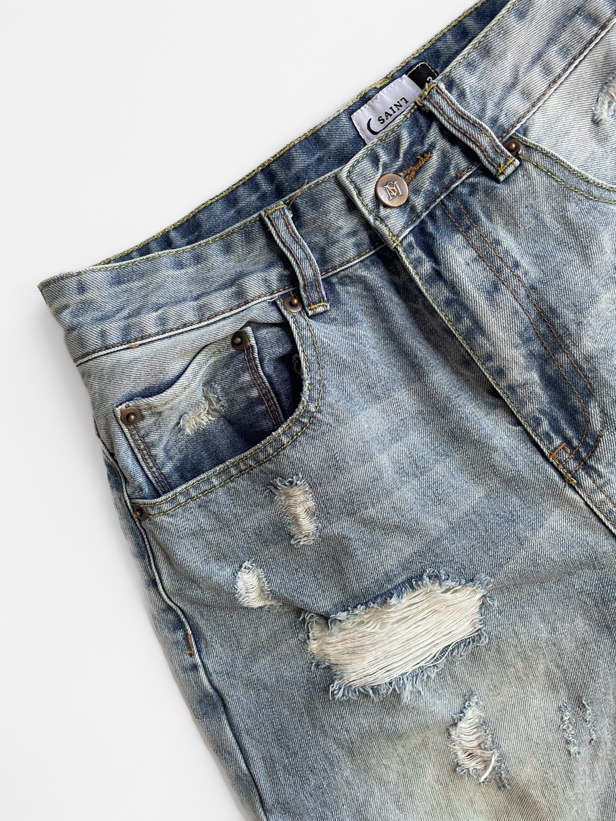 Distressed Light Wash Denim Short Jort