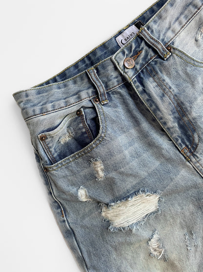 Distressed Light Wash Denim Short Jort