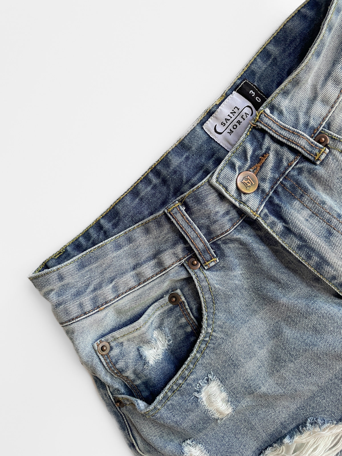 Distressed Light Wash Denim Short Jort