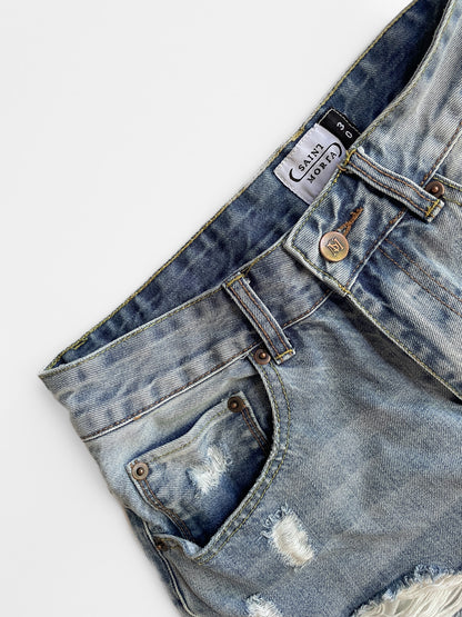 Distressed Light Wash Denim Short Jort