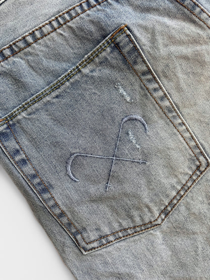 Distressed Light Wash Denim Short Jort