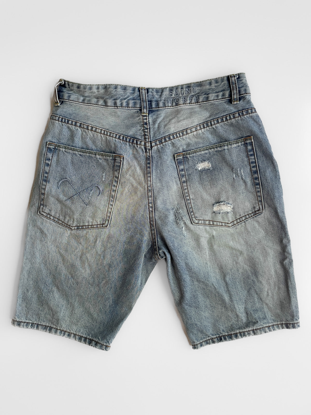 Distressed Light Wash Denim Short Jort
