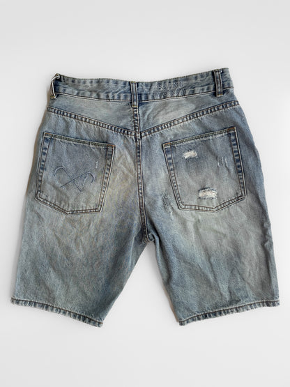 Distressed Light Wash Denim Short Jort