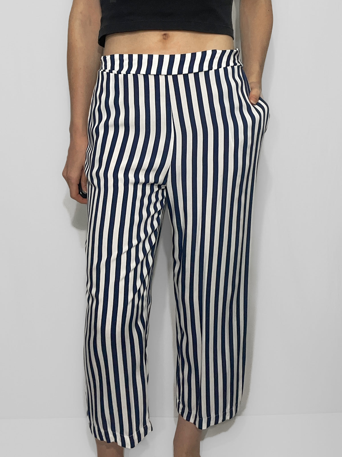 Navy Stripe Lightweight Culotte Pants