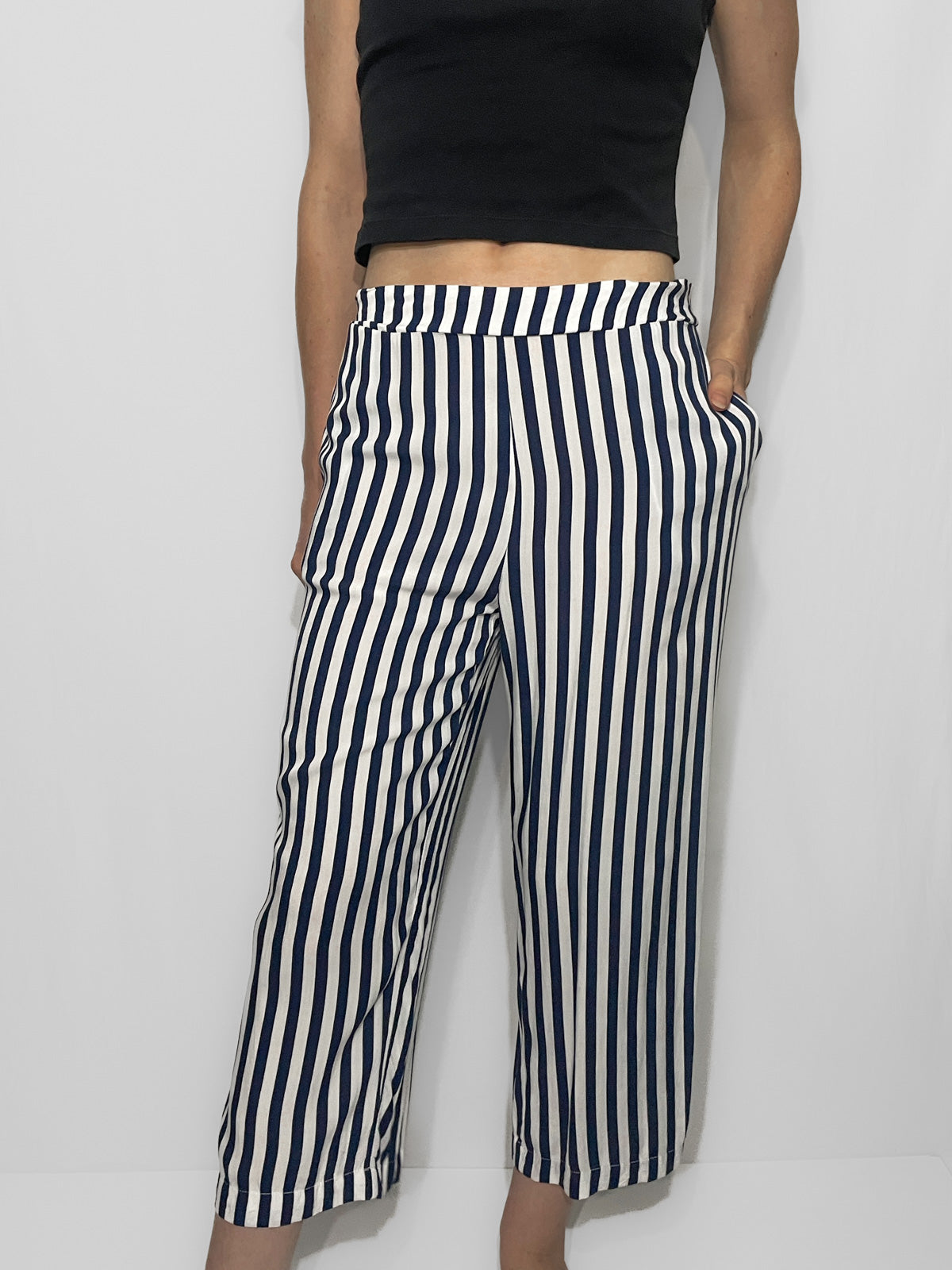 Navy Stripe Lightweight Culotte Pants