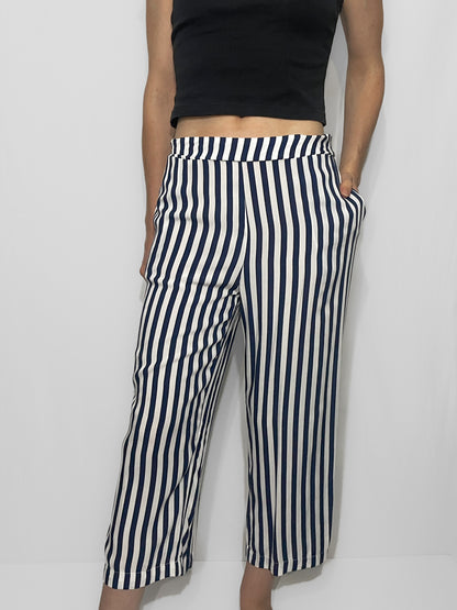 Navy Stripe Lightweight Culotte Pants