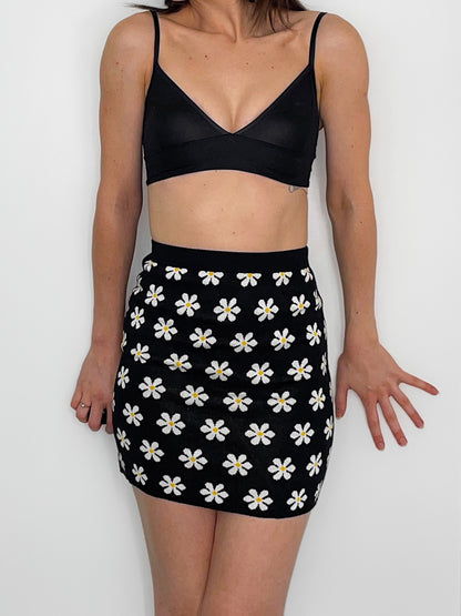 Soft Knit Black Daisy Mini Skirt