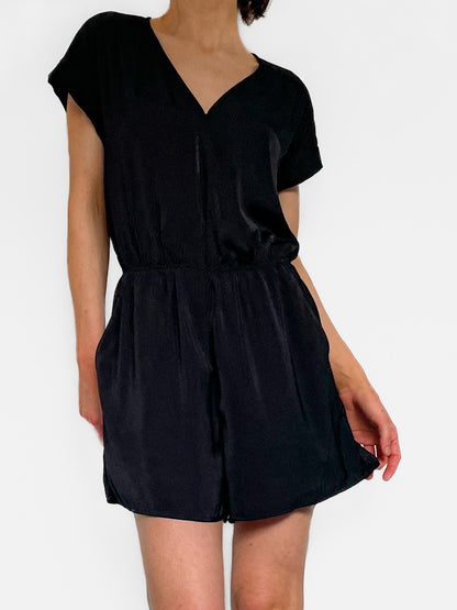Satin Playsuit in Black