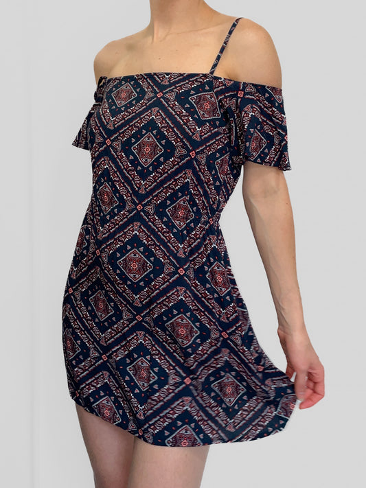 Navy Bandana Western Paisley Mini Dress
