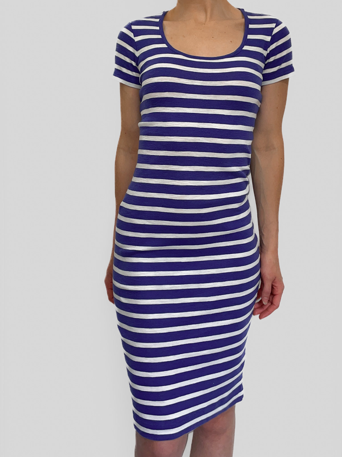 Cotton T-Shirt Dress in White & Indigo Stripe