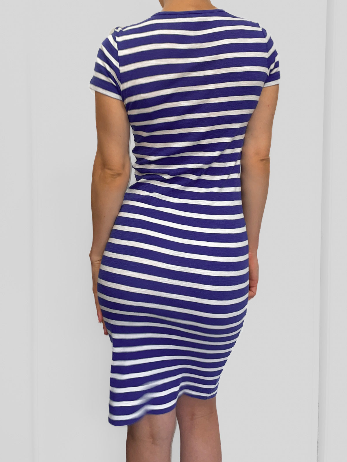 Cotton T-Shirt Dress in White & Indigo Stripe