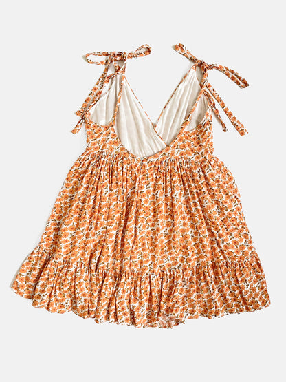 Orange Ditsy Floral Soft Babydoll Dress