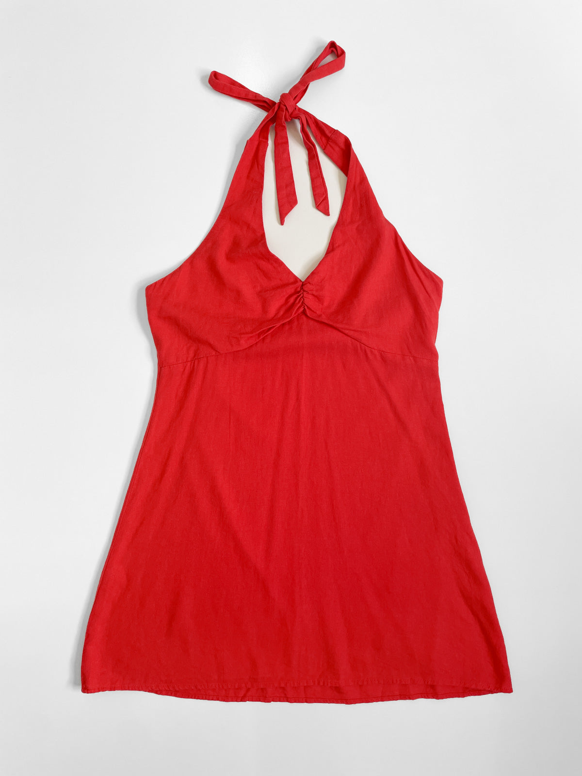 Red Linen Halter Dress