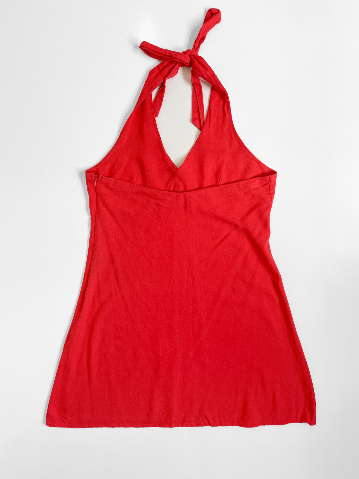 Red Linen Halter Dress