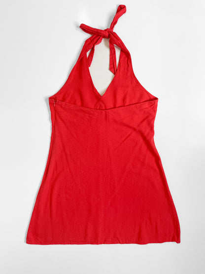 Red Linen Halter Dress