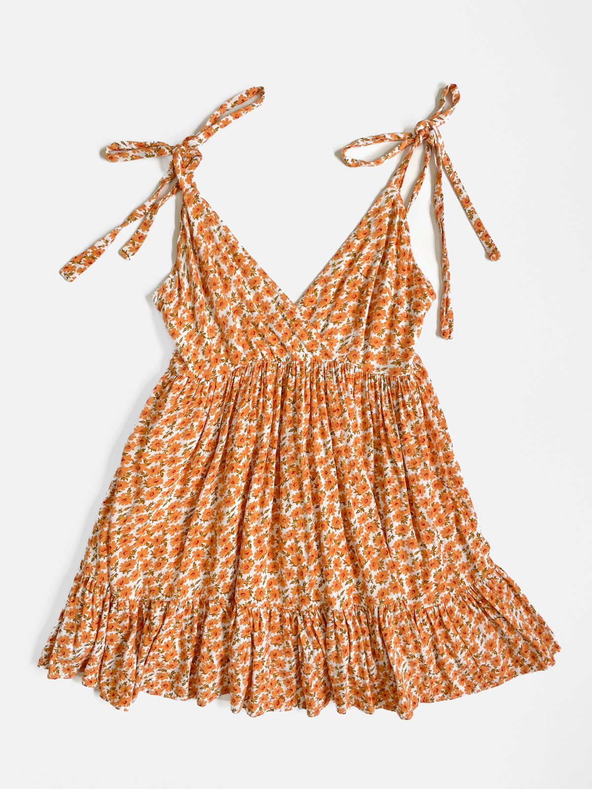 Orange Ditsy Floral Soft Babydoll Dress