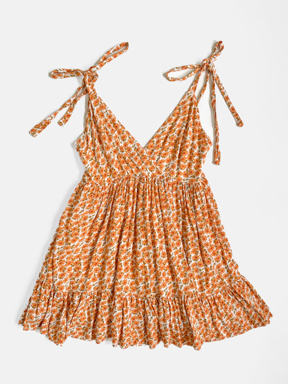 Orange Ditsy Floral Soft Babydoll Dress