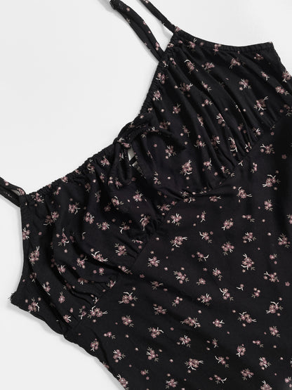 Black Ditsy Floral Babydoll Dress