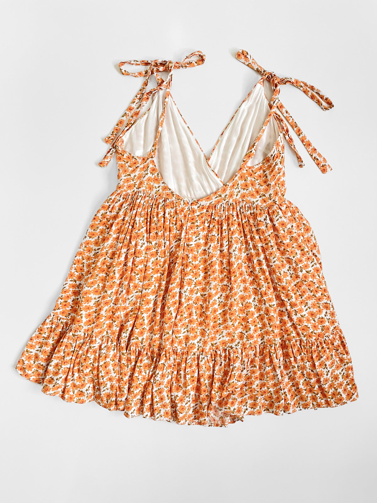 Orange Ditsy Floral Soft Babydoll Dress