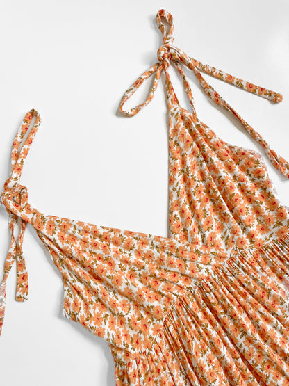 Orange Ditsy Floral Soft Babydoll Dress