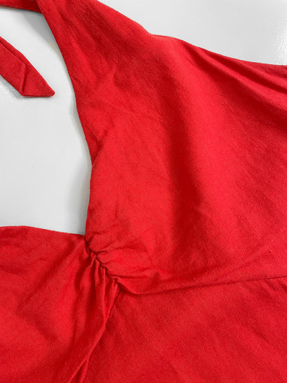 Red Linen Halter Dress