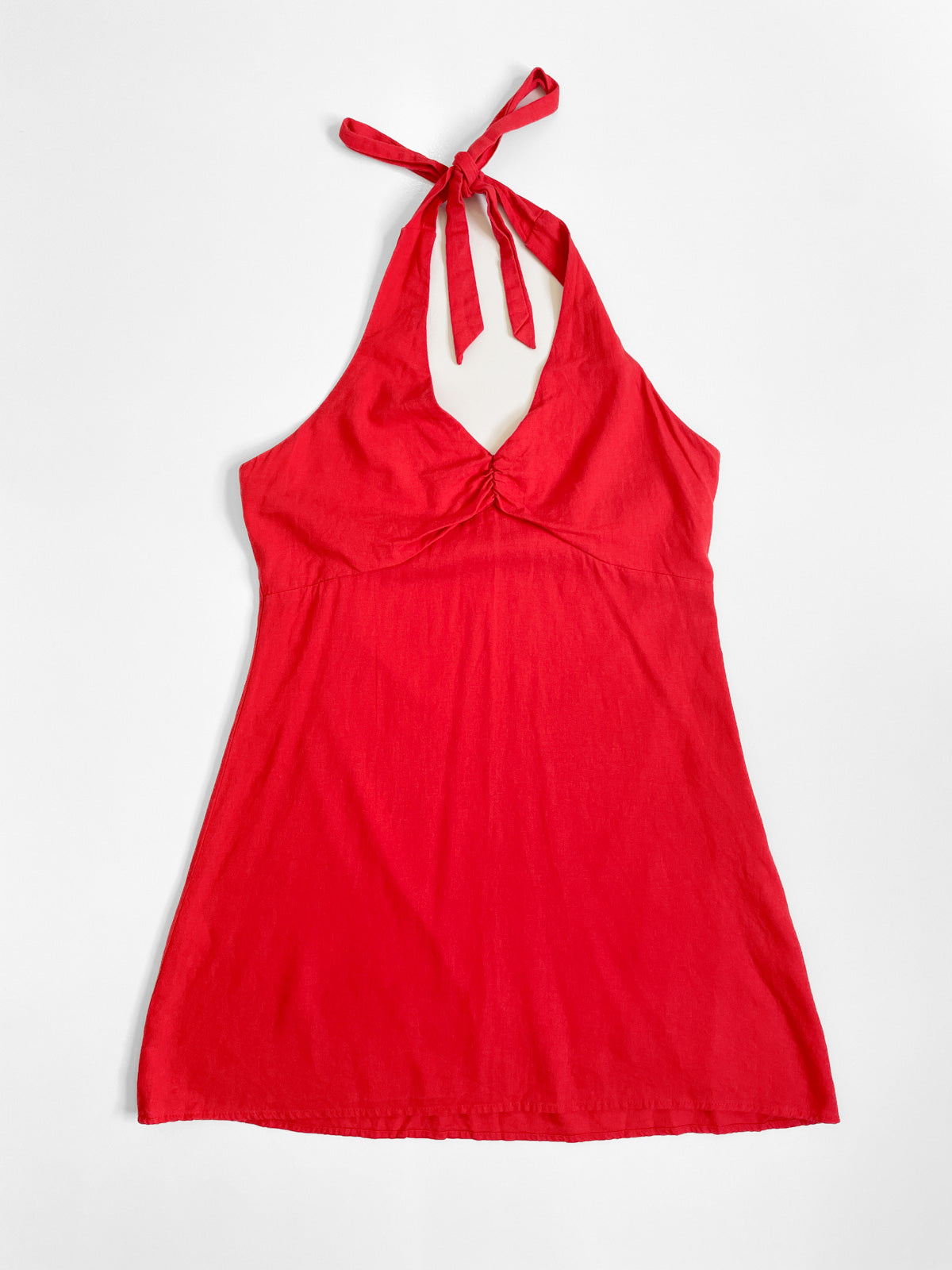 Red Linen Halter Dress