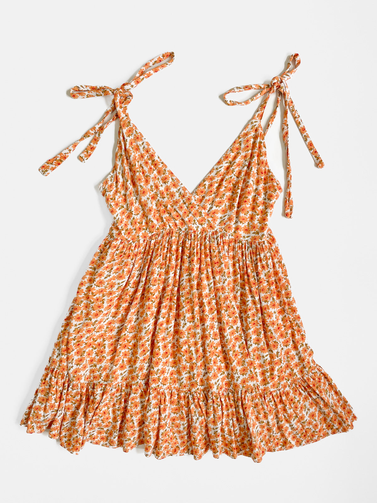 Orange Ditsy Floral Soft Babydoll Dress