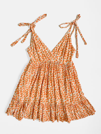 Orange Ditsy Floral Soft Babydoll Dress