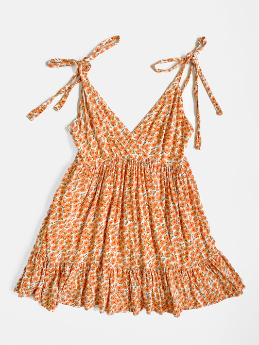 Orange Ditsy Floral Soft Babydoll Dress