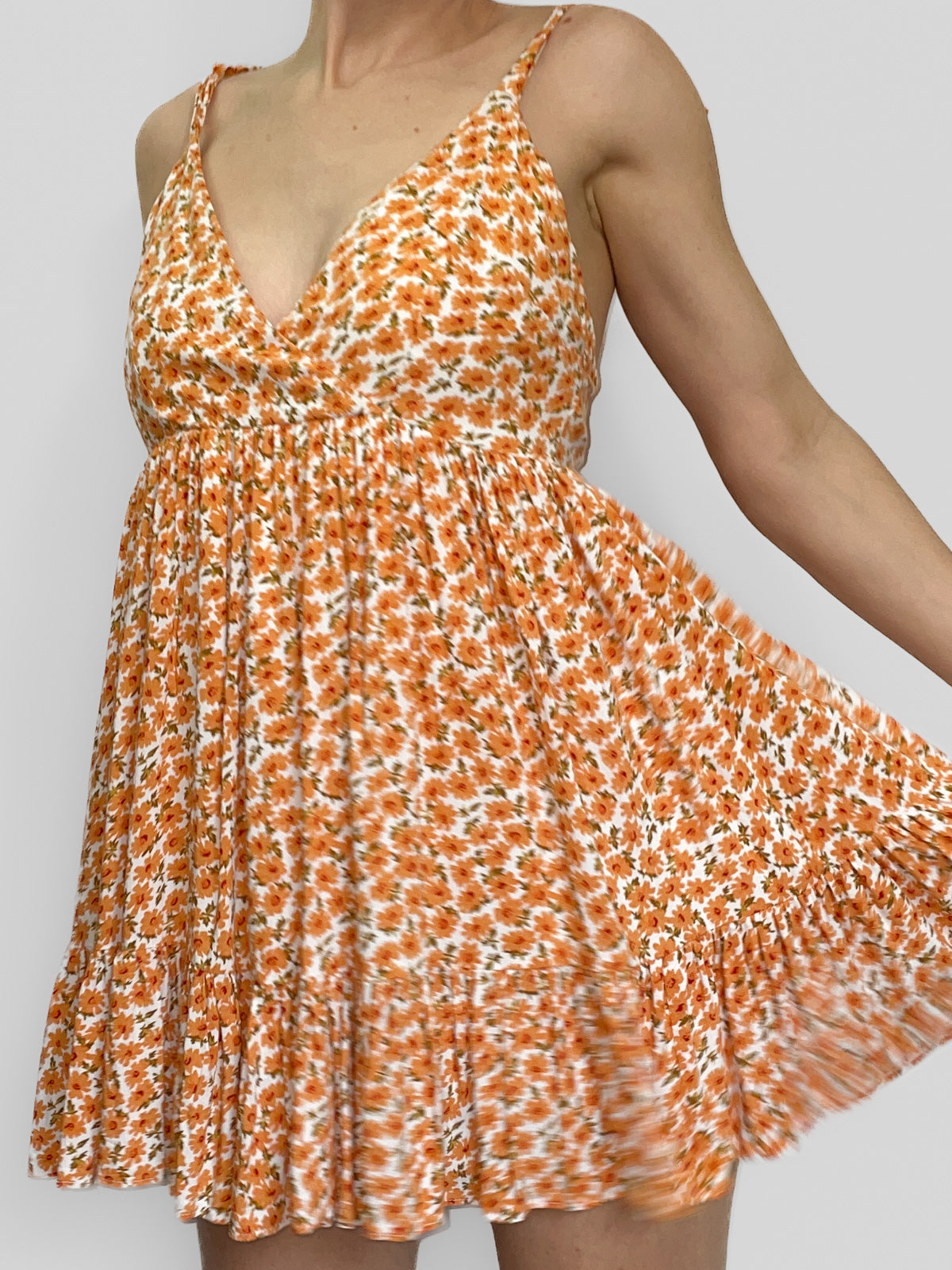 Orange Ditsy Floral Soft Babydoll Dress