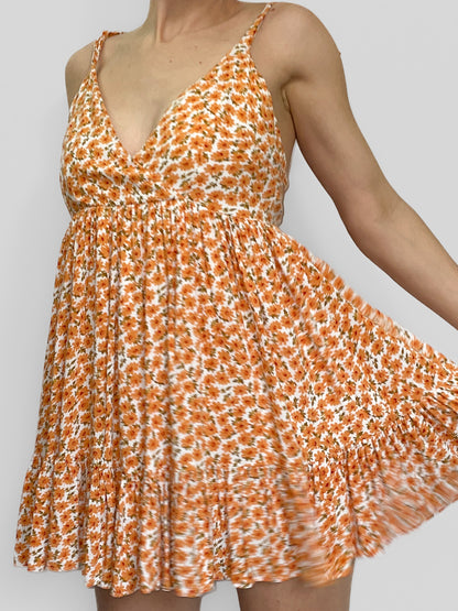 Orange Ditsy Floral Soft Babydoll Dress